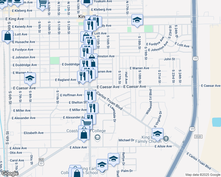 map of restaurants, bars, coffee shops, grocery stores, and more near 1028 South 16th Street in Kingsville