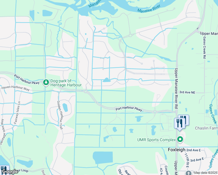 map of restaurants, bars, coffee shops, grocery stores, and more near 9814 Portside Terrace in Bradenton