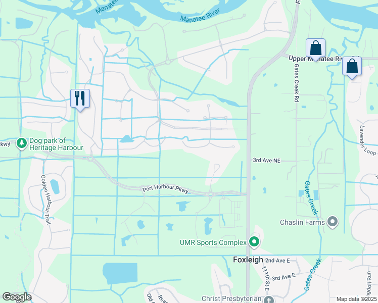 map of restaurants, bars, coffee shops, grocery stores, and more near 421 Sand Crane Court in Bradenton