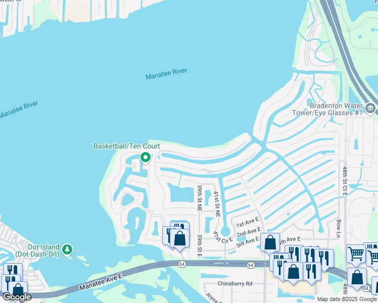 map of restaurants, bars, coffee shops, grocery stores, and more near 3807 Hawk Island Drive in Bradenton