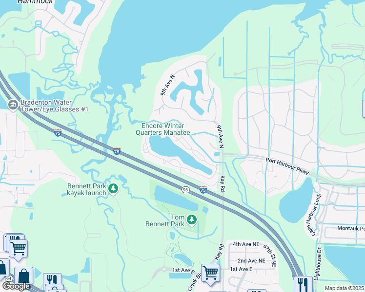 map of restaurants, bars, coffee shops, grocery stores, and more near 1066 Osceola Boulevard in Bradenton