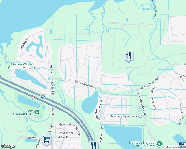 map of restaurants, bars, coffee shops, grocery stores, and more near 122 Sweet Tree Street in Bradenton