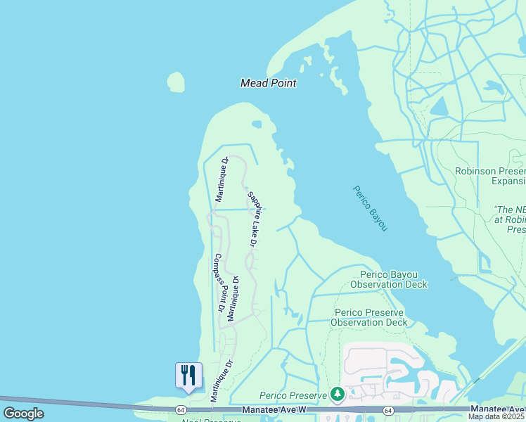 map of restaurants, bars, coffee shops, grocery stores, and more near 241 Sapphire Lake Drive in Bradenton
