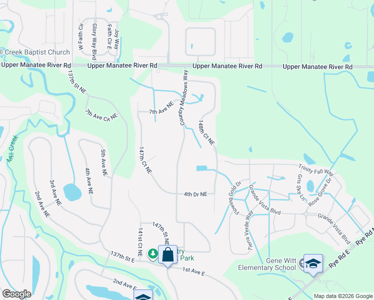 map of restaurants, bars, coffee shops, grocery stores, and more near 521 Country Meadows Way in Bradenton