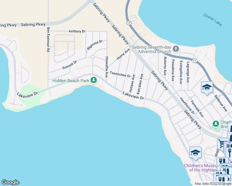 map of restaurants, bars, coffee shops, grocery stores, and more near 2691 Lakeview Drive in Sebring