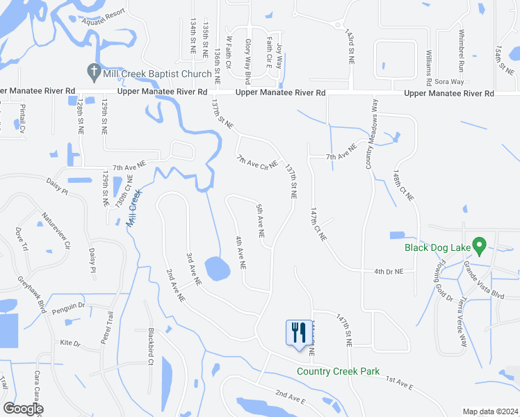 map of restaurants, bars, coffee shops, grocery stores, and more near 13531 5th Avenue Northeast in Bradenton