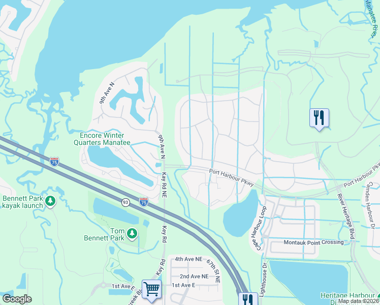 map of restaurants, bars, coffee shops, grocery stores, and more near 6733 Willowshire Way in Bradenton