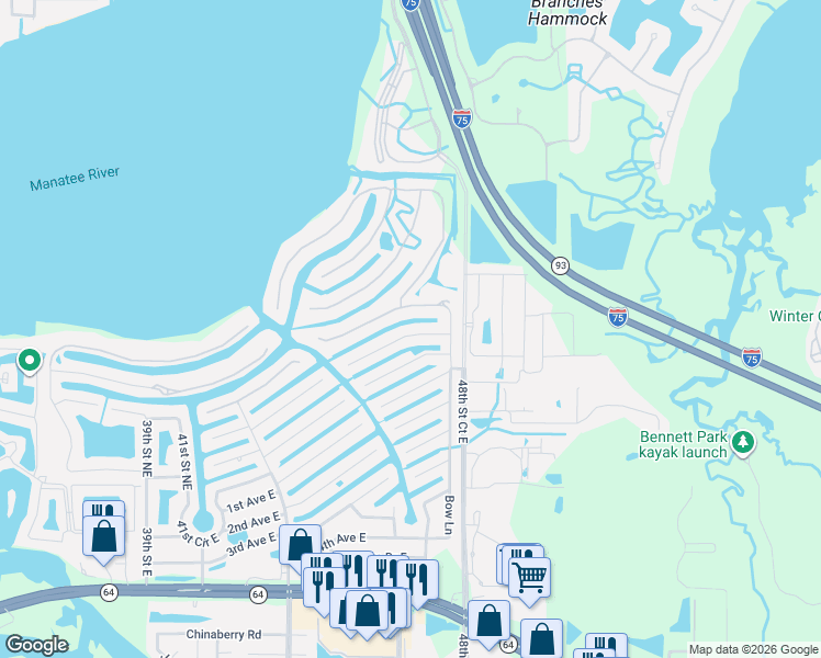 map of restaurants, bars, coffee shops, grocery stores, and more near 4732 Pinnacle Drive in Bradenton