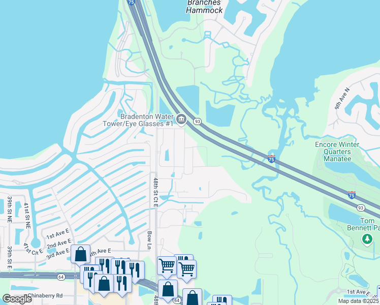 map of restaurants, bars, coffee shops, grocery stores, and more near 4915 1st Avenue East in Bradenton