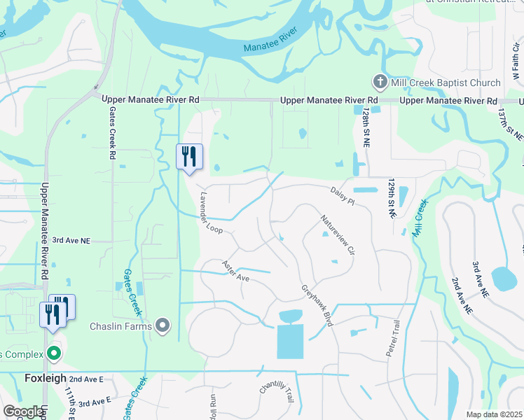 map of restaurants, bars, coffee shops, grocery stores, and more near 203 Dahlia Court in Bradenton