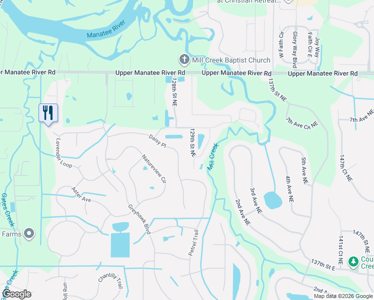 map of restaurants, bars, coffee shops, grocery stores, and more near 608 129th Street Northeast in Bradenton