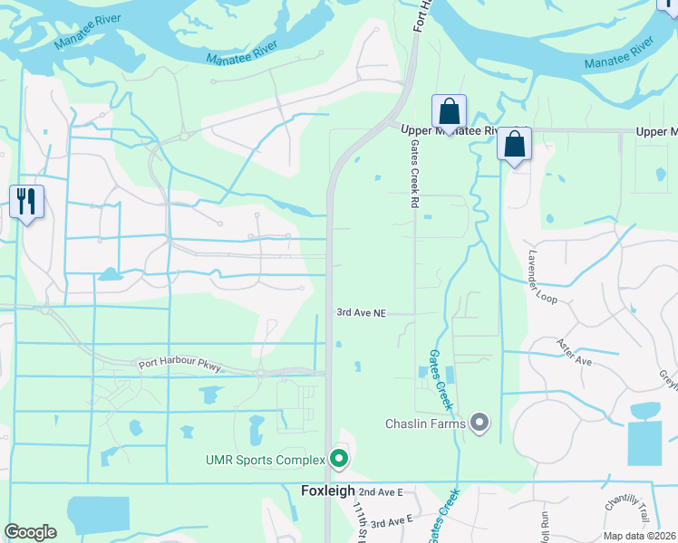 map of restaurants, bars, coffee shops, grocery stores, and more near 501 Upper Manatee River Road in Bradenton