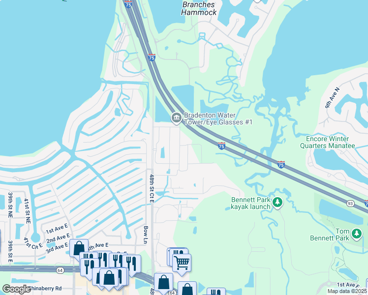 map of restaurants, bars, coffee shops, grocery stores, and more near 4915 1st Avenue East in Bradenton