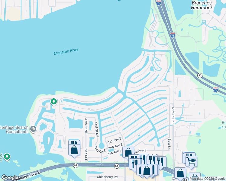 map of restaurants, bars, coffee shops, grocery stores, and more near 4227 Hawk Island Drive in Bradenton
