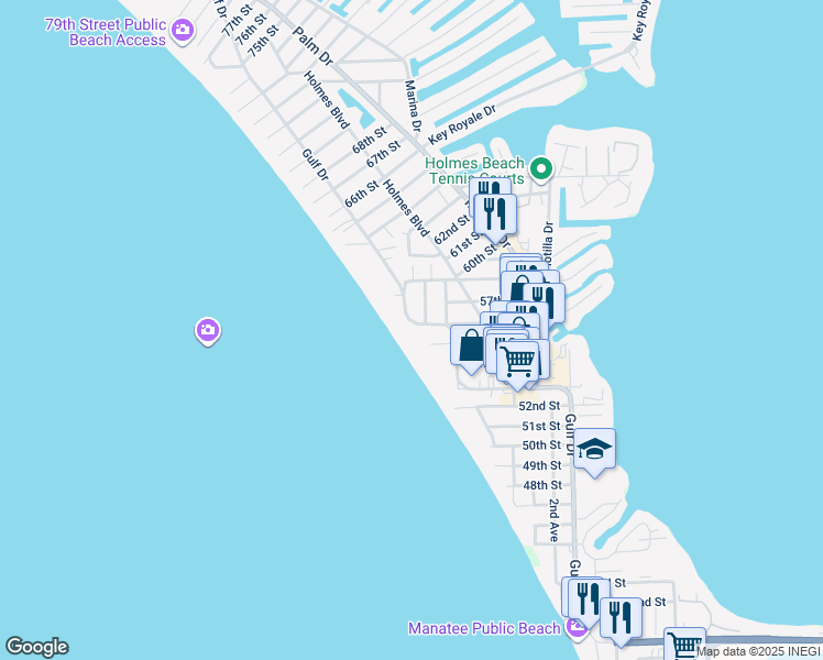map of restaurants, bars, coffee shops, grocery stores, and more near 5615 Gulf Drive in Holmes Beach