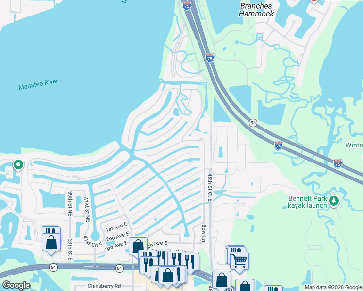 map of restaurants, bars, coffee shops, grocery stores, and more near 500 Regatta Way in Bradenton