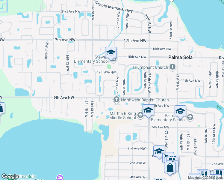 map of restaurants, bars, coffee shops, grocery stores, and more near 1004 80th Street Northwest in Bradenton