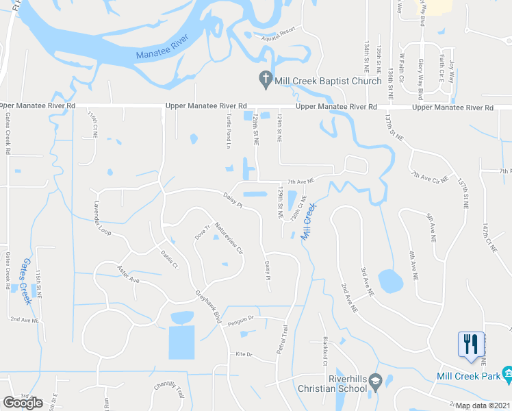 map of restaurants, bars, coffee shops, grocery stores, and more near 12639 Daisy Place in Bradenton