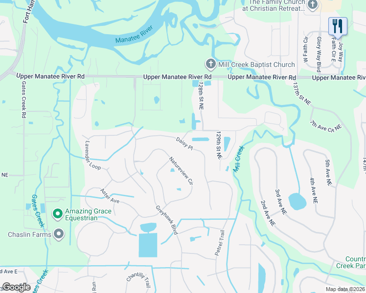 map of restaurants, bars, coffee shops, grocery stores, and more near 12620 Daisy Place in Bradenton