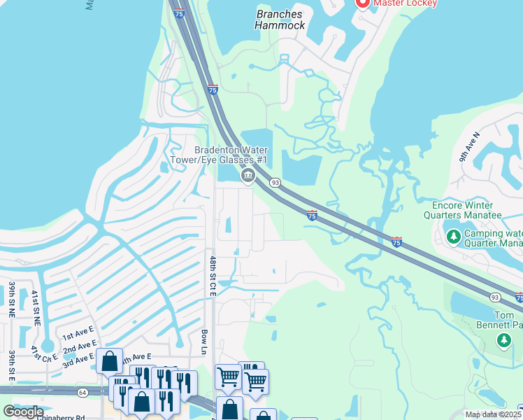 map of restaurants, bars, coffee shops, grocery stores, and more near 4915 1st Avenue East in Bradenton