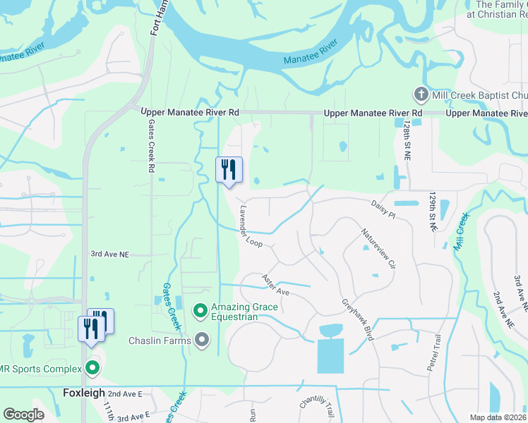 map of restaurants, bars, coffee shops, grocery stores, and more near 117 Peony Court in Bradenton