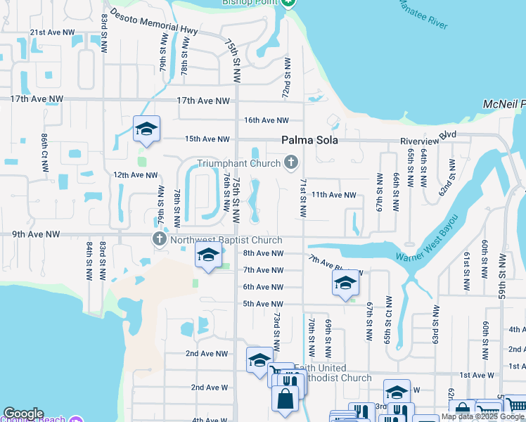 map of restaurants, bars, coffee shops, grocery stores, and more near 1003 Cimarron Circle in Bradenton