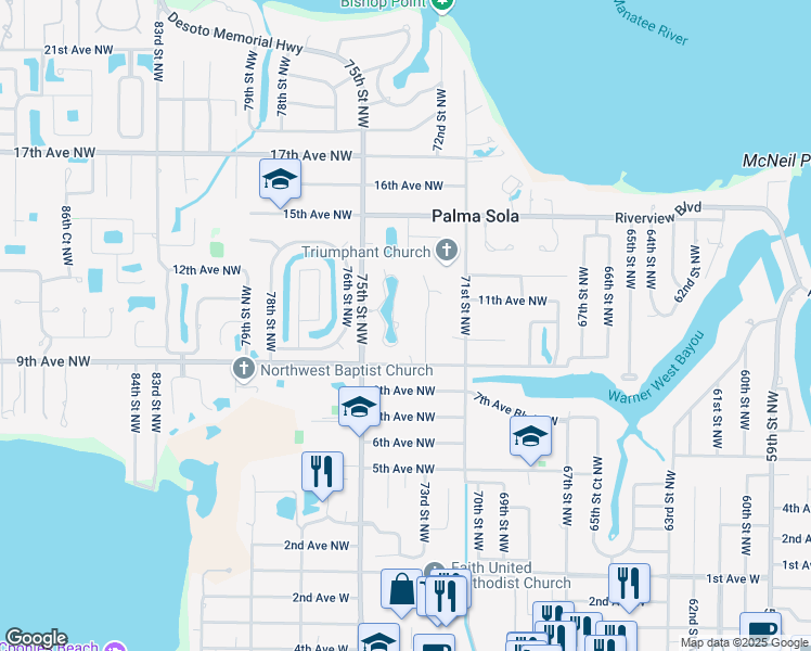 map of restaurants, bars, coffee shops, grocery stores, and more near 1003 Cimarron Circle in Bradenton