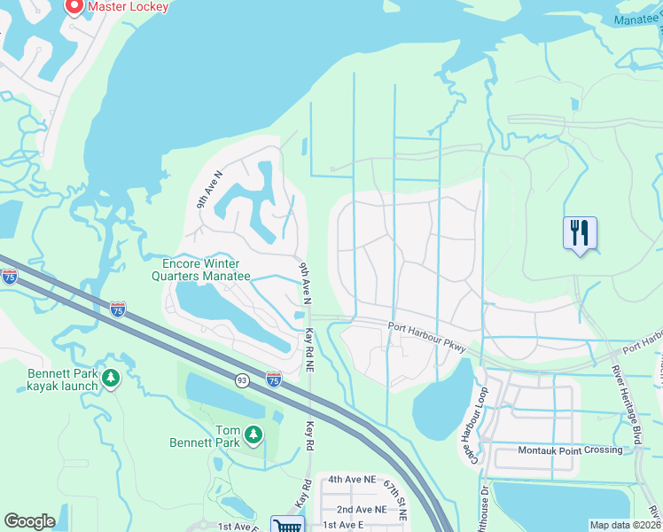 map of restaurants, bars, coffee shops, grocery stores, and more near 6654 Willowshire Way in Bradenton