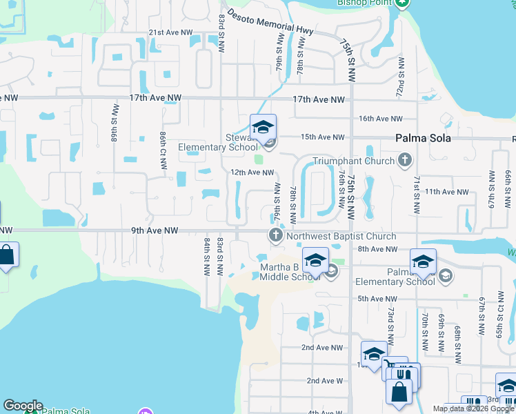 map of restaurants, bars, coffee shops, grocery stores, and more near 1004 80th Street Northwest in Bradenton