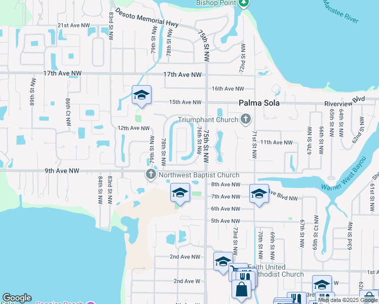 map of restaurants, bars, coffee shops, grocery stores, and more near 1003 77th Street Northwest in Bradenton