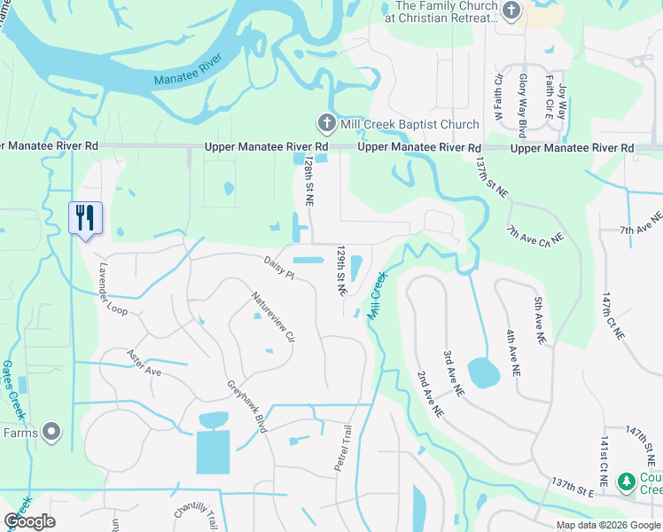 map of restaurants, bars, coffee shops, grocery stores, and more near 608 129th Street Northeast in Bradenton