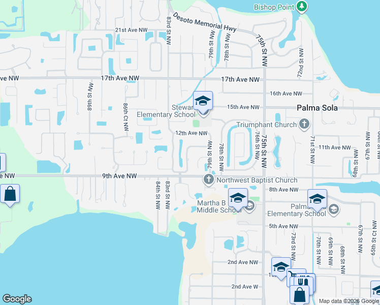 map of restaurants, bars, coffee shops, grocery stores, and more near 1004 80th Street Northwest in Bradenton