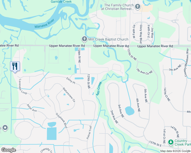 map of restaurants, bars, coffee shops, grocery stores, and more near 610 130th Court Northeast in Bradenton