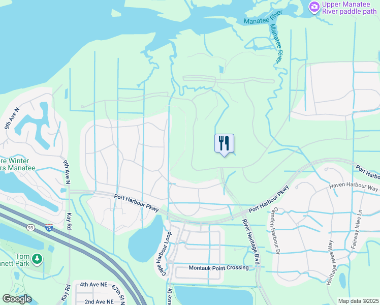 map of restaurants, bars, coffee shops, grocery stores, and more near 7112 Grand Estuary Trail in Bradenton