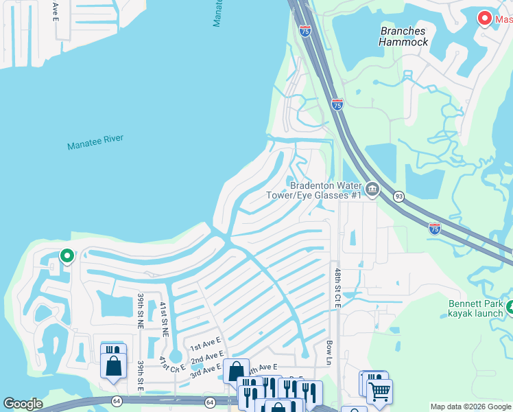 map of restaurants, bars, coffee shops, grocery stores, and more near 536 Fore Drive in Bradenton