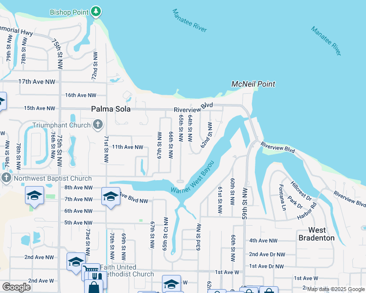 map of restaurants, bars, coffee shops, grocery stores, and more near 1115 65th Street Northwest in Bradenton