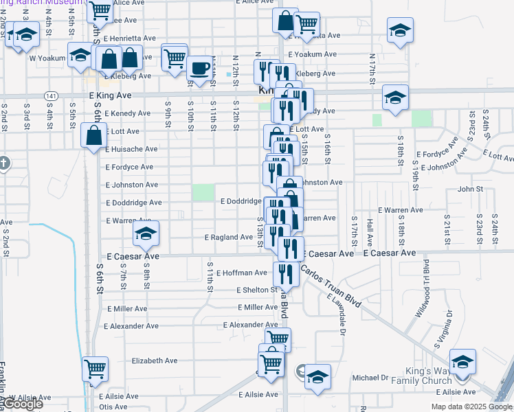 map of restaurants, bars, coffee shops, grocery stores, and more near 910 East Doddridge Avenue in Kingsville