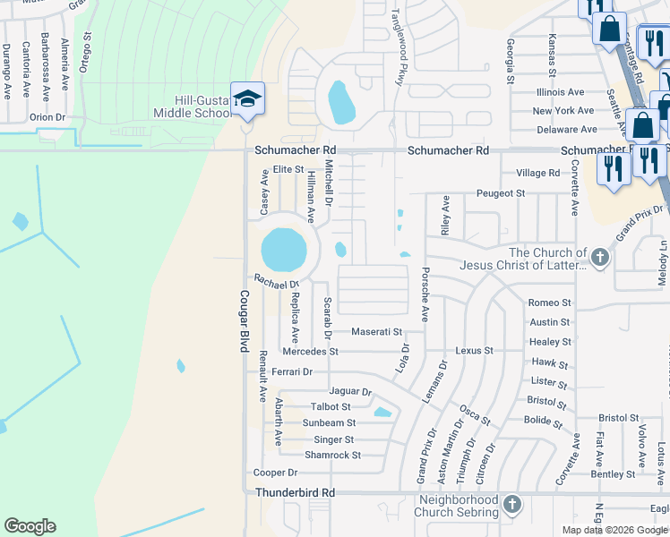 map of restaurants, bars, coffee shops, grocery stores, and more near 1013 Dewitt Street in Sebring