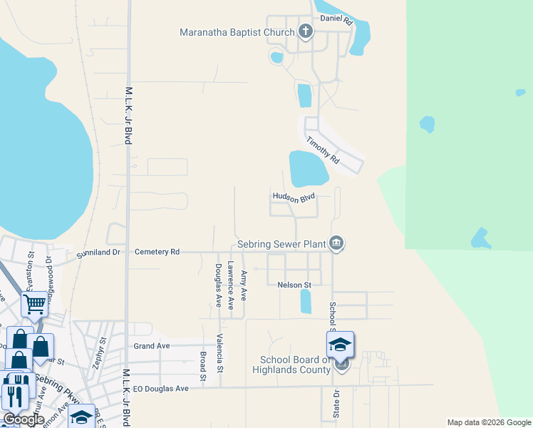 map of restaurants, bars, coffee shops, grocery stores, and more near 4117 Scott Ave in Sebring