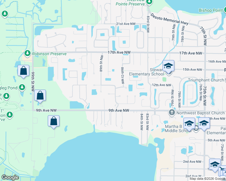 map of restaurants, bars, coffee shops, grocery stores, and more near 8814 12th Avenue Northwest in Bradenton