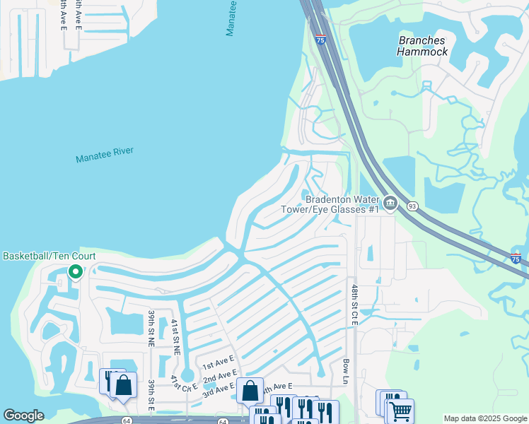 map of restaurants, bars, coffee shops, grocery stores, and more near 536 Fore Drive in Bradenton