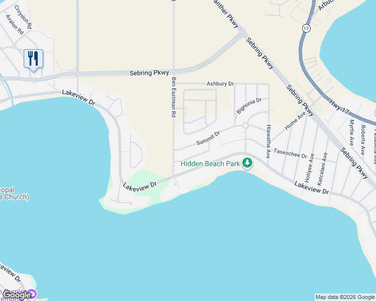 map of restaurants, bars, coffee shops, grocery stores, and more near 2719 Summit Drive in Sebring