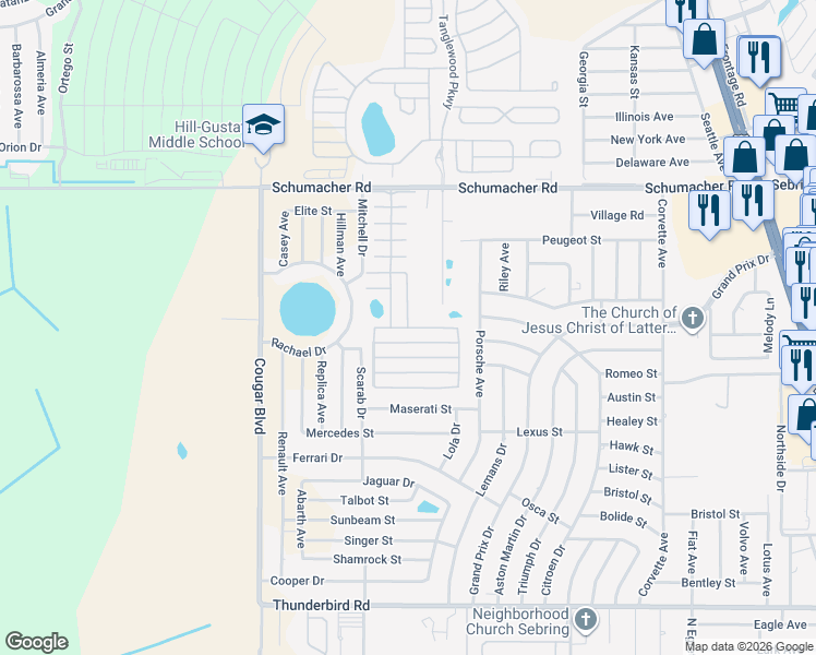 map of restaurants, bars, coffee shops, grocery stores, and more near 1199 Dewitt St in Sebring