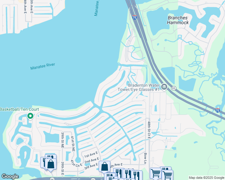 map of restaurants, bars, coffee shops, grocery stores, and more near 536 Fore Drive in Bradenton