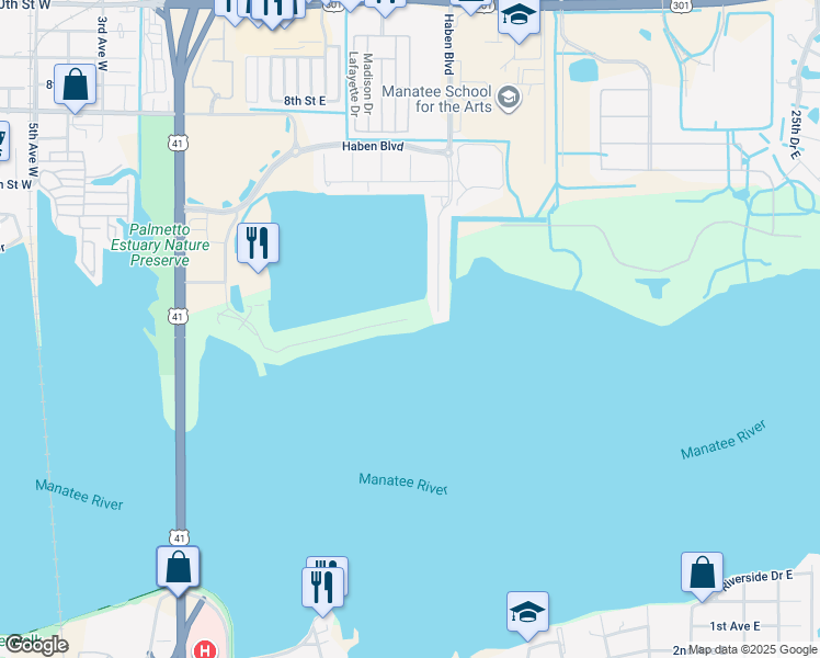 map of restaurants, bars, coffee shops, grocery stores, and more near 1007 Riviera Dunes Way in Palmetto