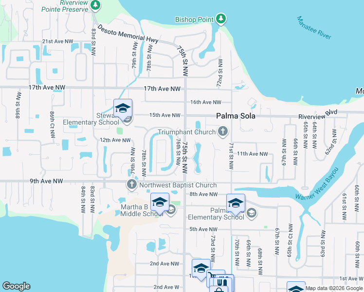 map of restaurants, bars, coffee shops, grocery stores, and more near 1111 76th Street Northwest in Bradenton