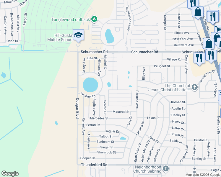 map of restaurants, bars, coffee shops, grocery stores, and more near 1013 Dewitt Street in Sebring