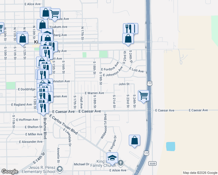 map of restaurants, bars, coffee shops, grocery stores, and more near 802 Inez Street in Kingsville