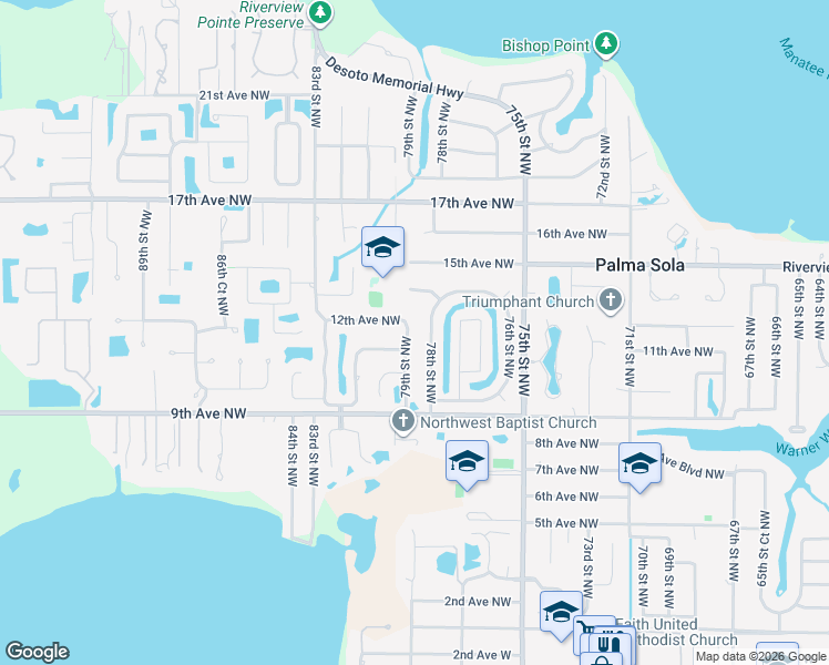 map of restaurants, bars, coffee shops, grocery stores, and more near 1111 79th Street Northwest in Bradenton