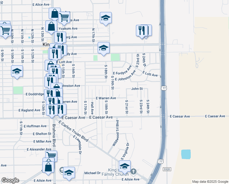 map of restaurants, bars, coffee shops, grocery stores, and more near 803 South 19th Street in Kingsville